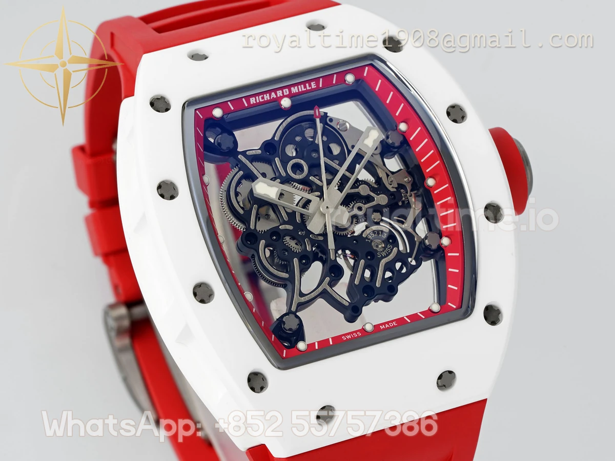 Richard Mille Richard Mille RM055 APSF White Ceramic Red inner Bezel on Rubber Strap Super Clone V2 RMUL2 - Image 3