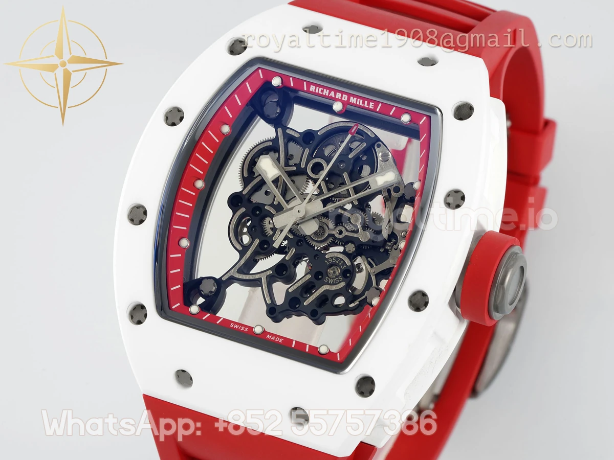 Richard Mille Richard Mille RM055 APSF White Ceramic Red inner Bezel on Rubber Strap Super Clone V2 RMUL2 - Image 4