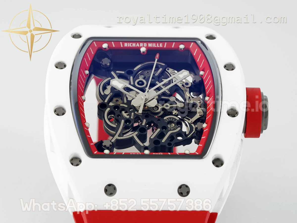 Richard Mille Richard Mille RM055 APSF White Ceramic Red inner Bezel on Rubber Strap Super Clone V2 RMUL2 - Image 5