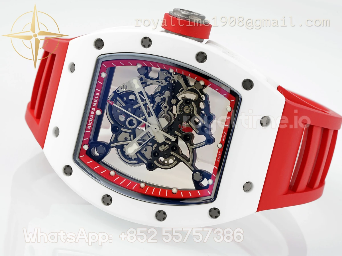 Richard Mille Richard Mille RM055 APSF White Ceramic Red inner Bezel on Rubber Strap Super Clone V2 RMUL2 - Image 6