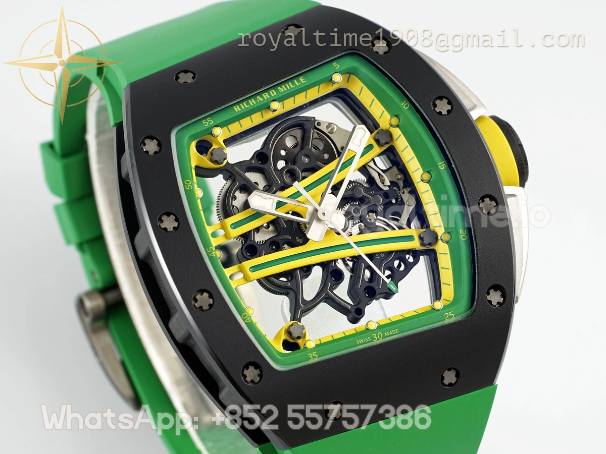 Richard Mille RM61-01 RM061 APSF Black Ceramic Green/Yellow inner Bezel on Green Rubber Strap Super Clone V2 RMUL2