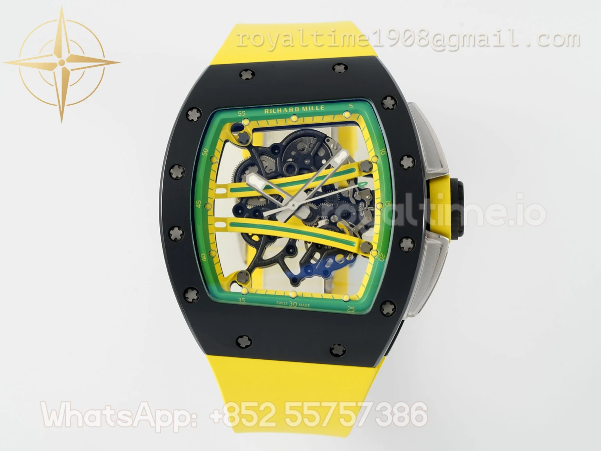 Richard Mille RM61-01 RM061 APSF Black Ceramic Green/Yellow inner Bezel on Yellow Rubber Strap Super Clone V2 RMUL2 - Image 2
