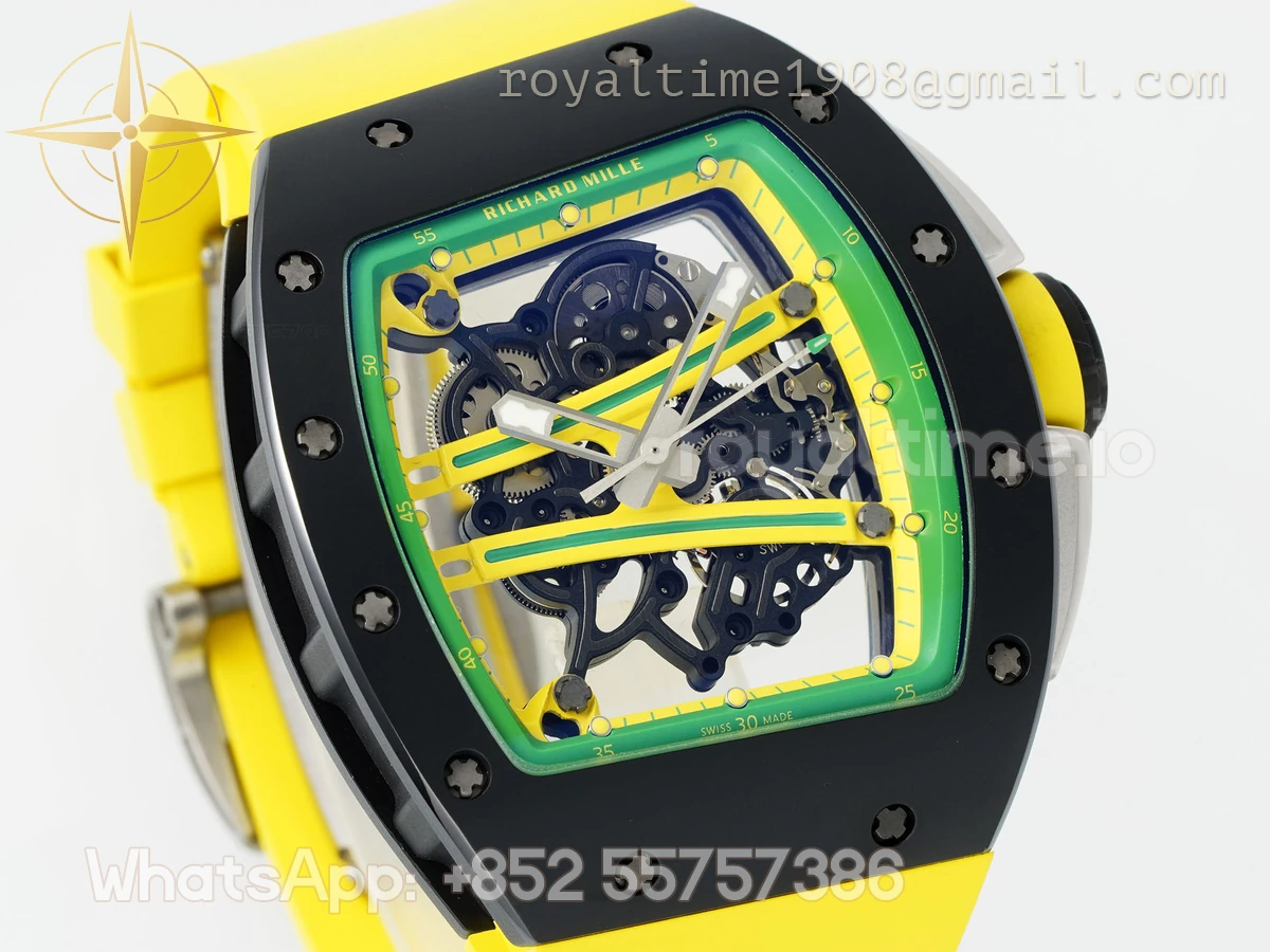 Richard Mille RM61-01 RM061 APSF Black Ceramic Green/Yellow inner Bezel on Yellow Rubber Strap Super Clone V2 RMUL2 - Image 3