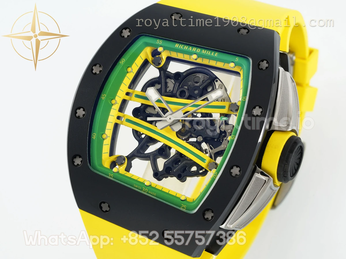 Richard Mille RM61-01 RM061 APSF Black Ceramic Green/Yellow inner Bezel on Yellow Rubber Strap Super Clone V2 RMUL2 - Image 4
