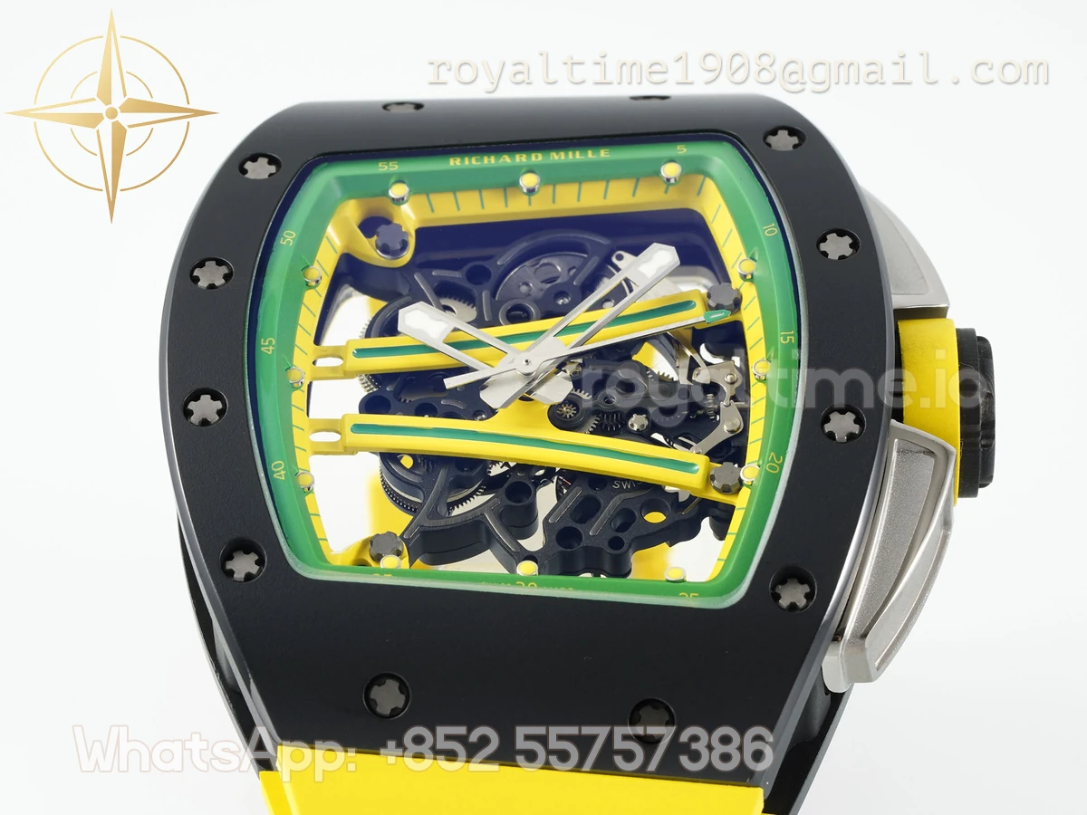 Richard Mille RM61-01 RM061 APSF Black Ceramic Green/Yellow inner Bezel on Yellow Rubber Strap Super Clone V2 RMUL2 - Image 5