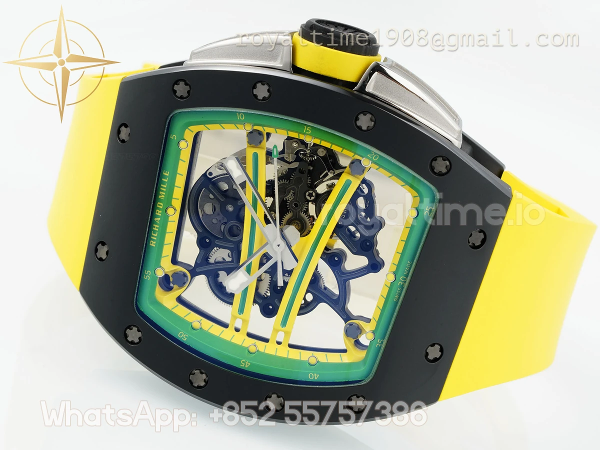 Richard Mille RM61-01 RM061 APSF Black Ceramic Green/Yellow inner Bezel on Yellow Rubber Strap Super Clone V2 RMUL2 - Image 6