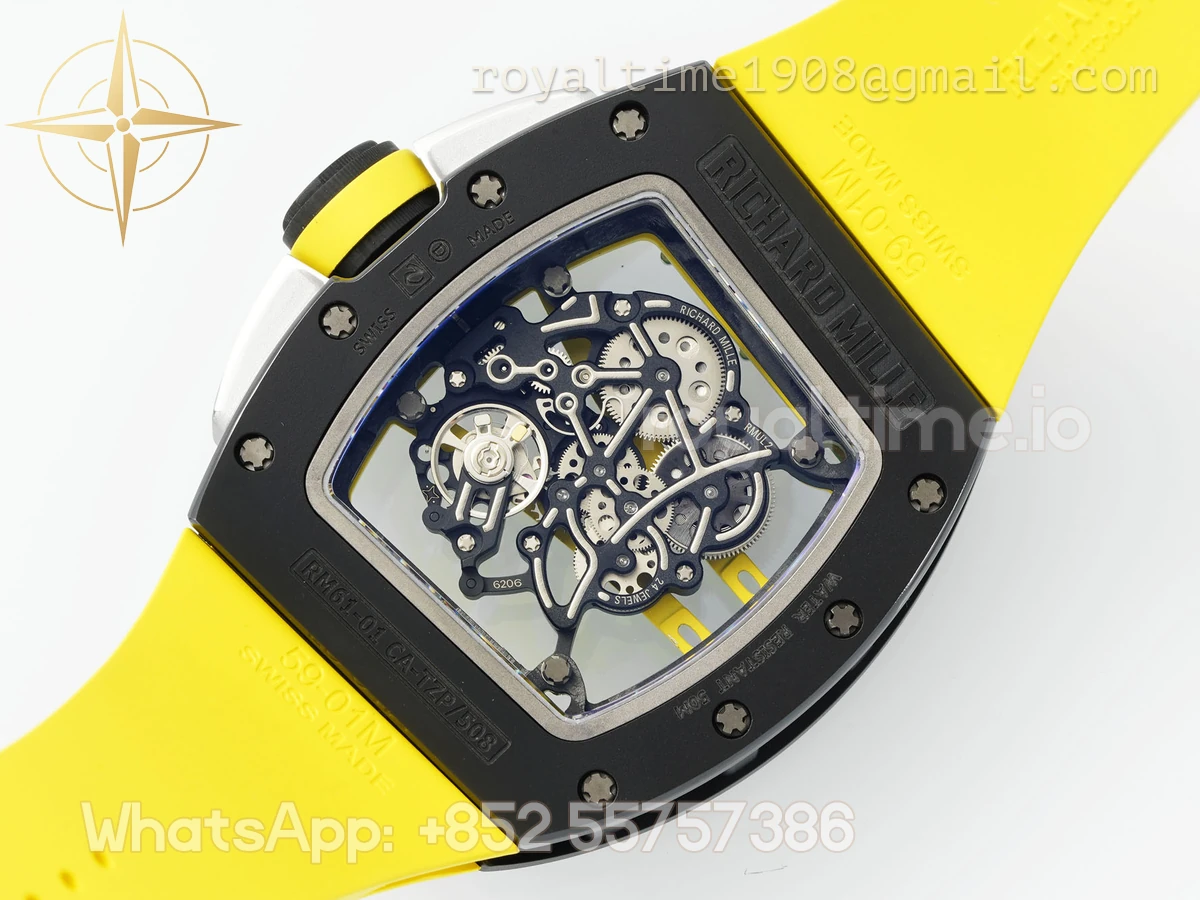Richard Mille RM61-01 RM061 APSF Black Ceramic Green/Yellow inner Bezel on Yellow Rubber Strap Super Clone V2 RMUL2 - Image 10