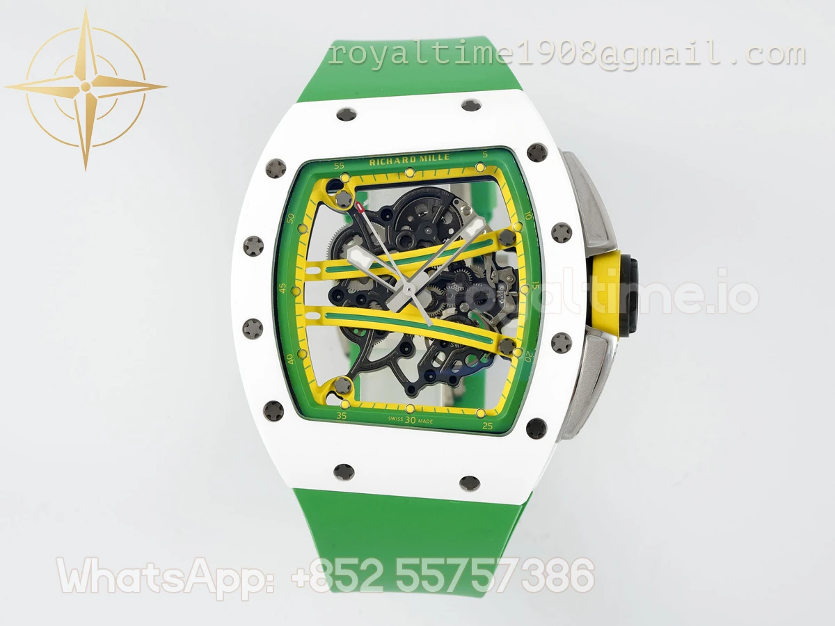 Richard Mille RM61-01 RM061 APSF White Ceramic Green/Yellow inner Bezel on Green Rubber Strap Super Clone V2 RMUL2 - Image 2