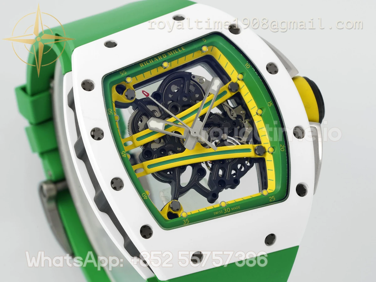 Richard Mille RM61-01 RM061 APSF White Ceramic Green/Yellow inner Bezel on Green Rubber Strap Super Clone V2 RMUL2 - Image 3