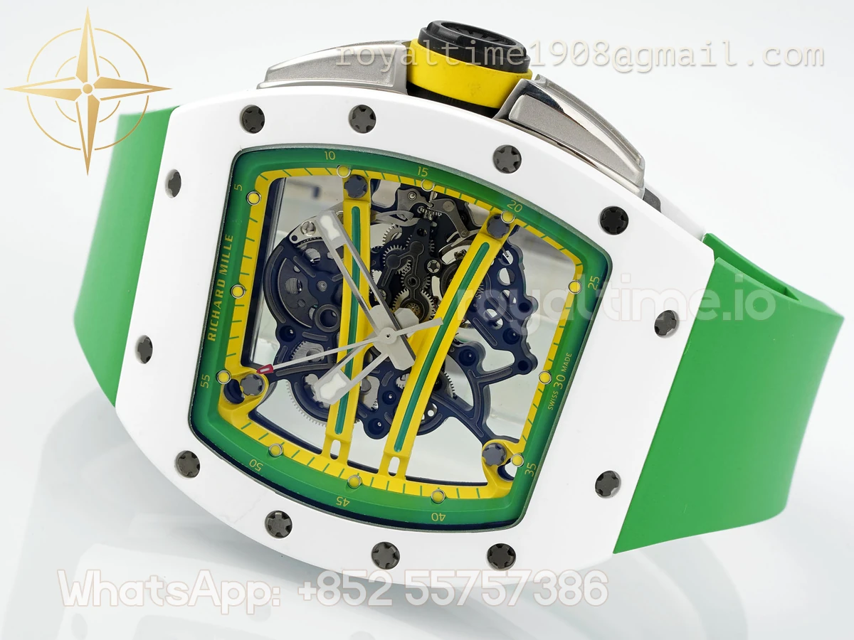 Richard Mille RM61-01 RM061 APSF White Ceramic Green/Yellow inner Bezel on Green Rubber Strap Super Clone V2 RMUL2 - Image 6