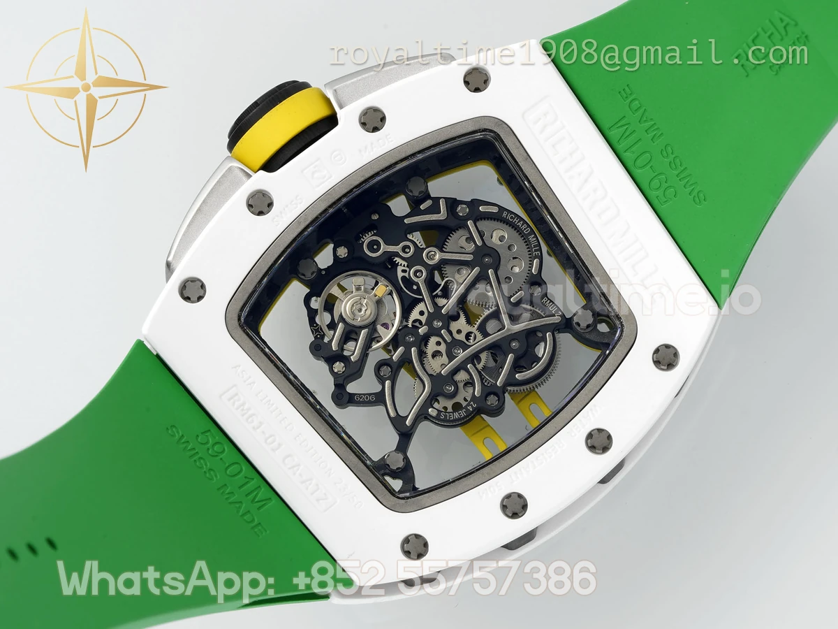 Richard Mille RM61-01 RM061 APSF White Ceramic Green/Yellow inner Bezel on Green Rubber Strap Super Clone V2 RMUL2 - Image 10