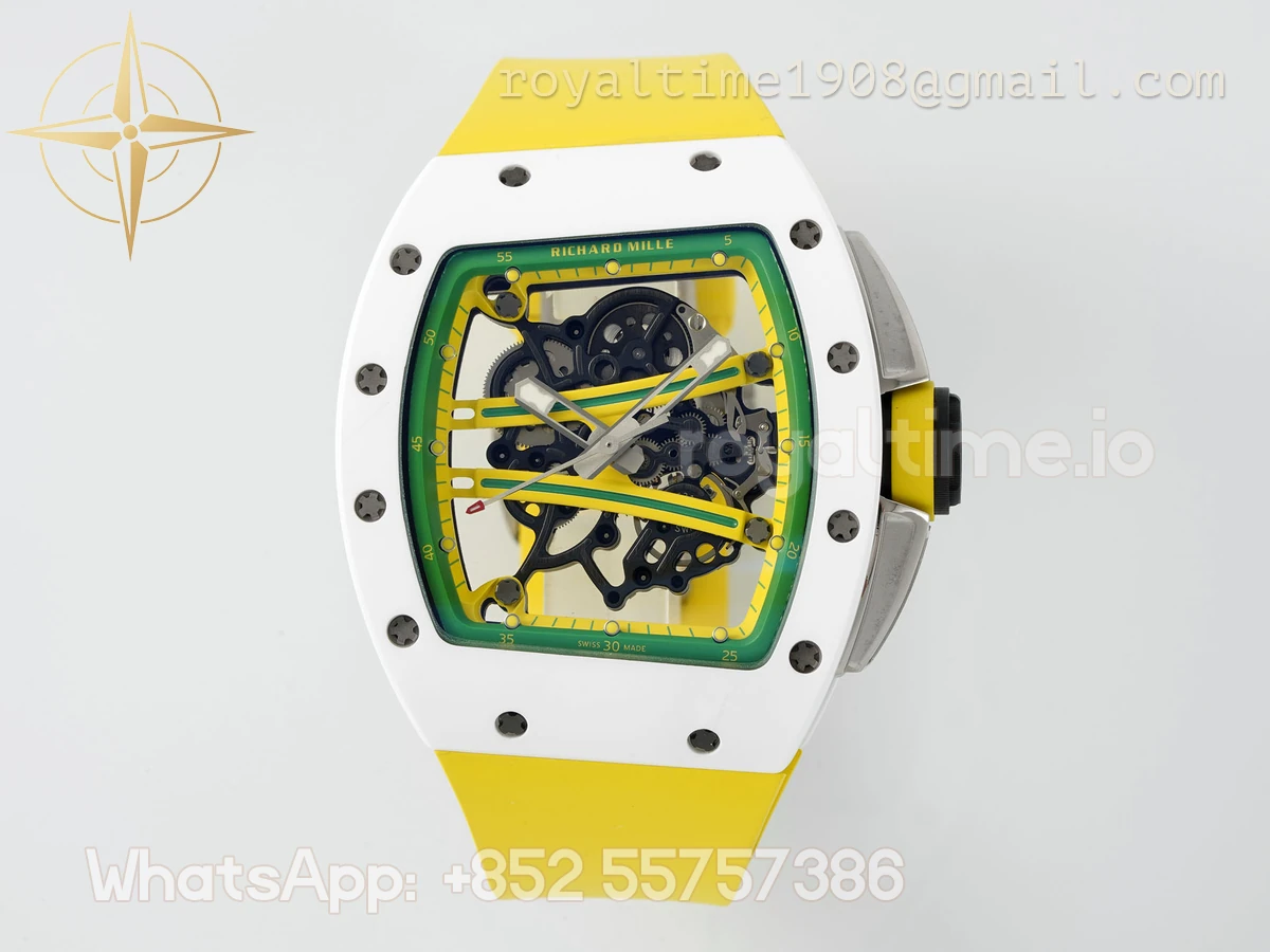Richard Mille RM61-01 RM061 APSF White Ceramic Green/Yellow inner Bezel on Yellow Rubber Strap Super Clone V2 RMUL2 - Image 2