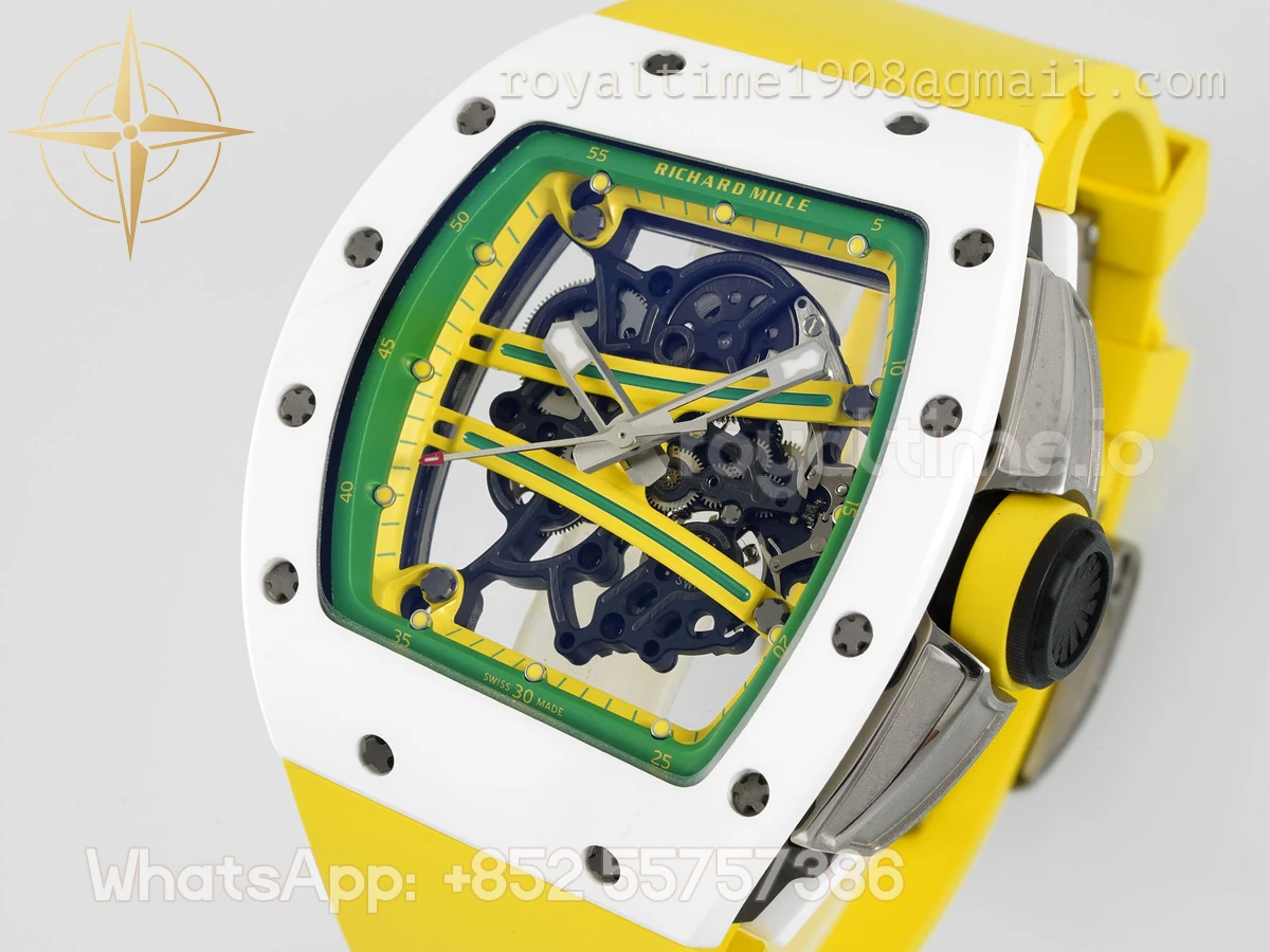 Richard Mille RM61-01 RM061 APSF White Ceramic Green/Yellow inner Bezel on Yellow Rubber Strap Super Clone V2 RMUL2 - Image 4