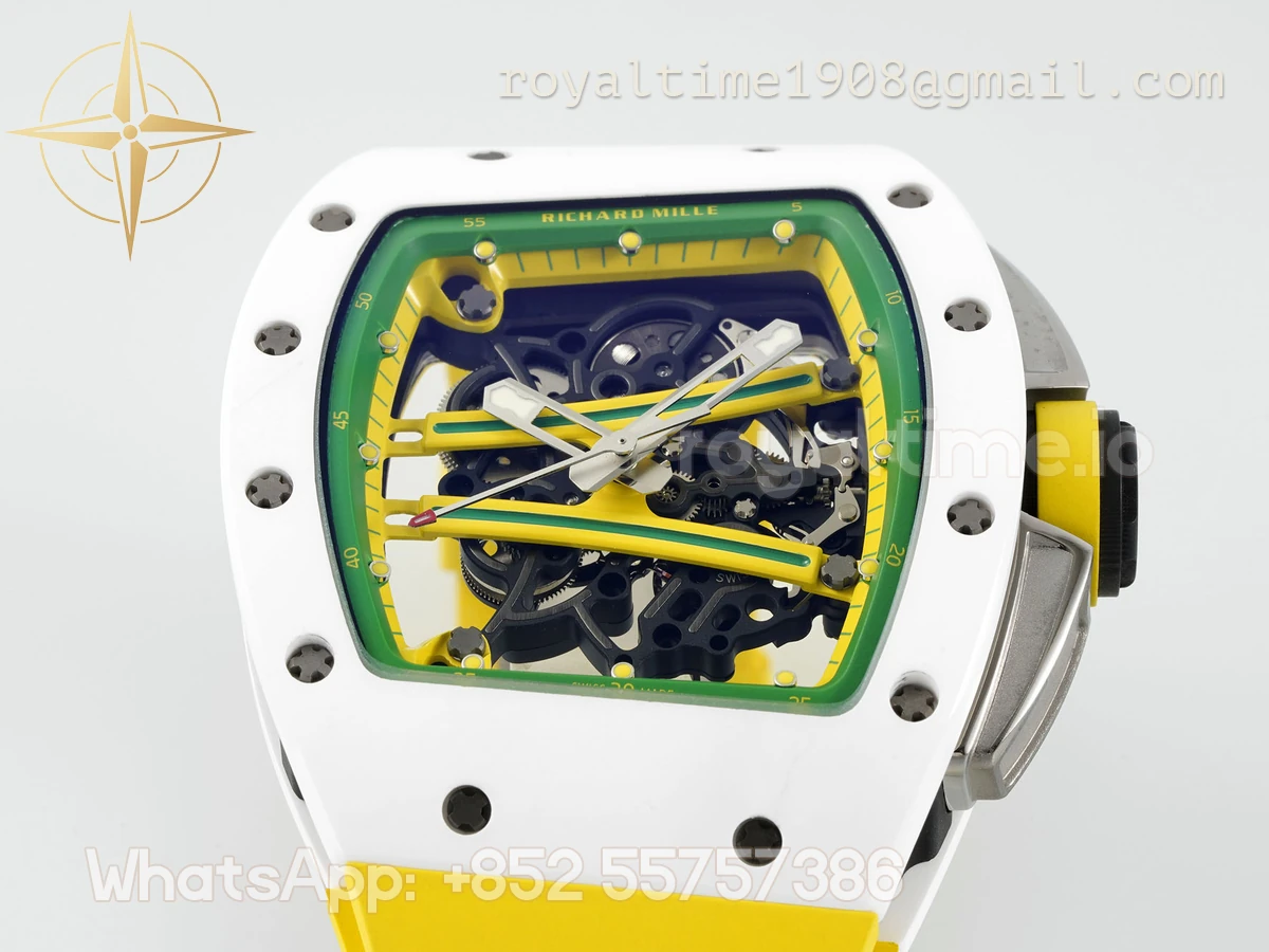 Richard Mille RM61-01 RM061 APSF White Ceramic Green/Yellow inner Bezel on Yellow Rubber Strap Super Clone V2 RMUL2 - Image 5