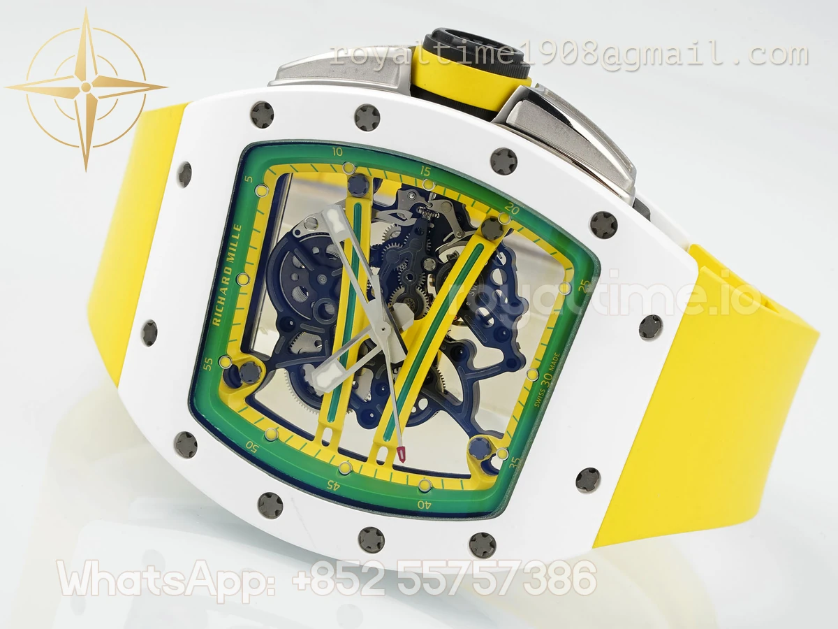 Richard Mille RM61-01 RM061 APSF White Ceramic Green/Yellow inner Bezel on Yellow Rubber Strap Super Clone V2 RMUL2 - Image 6