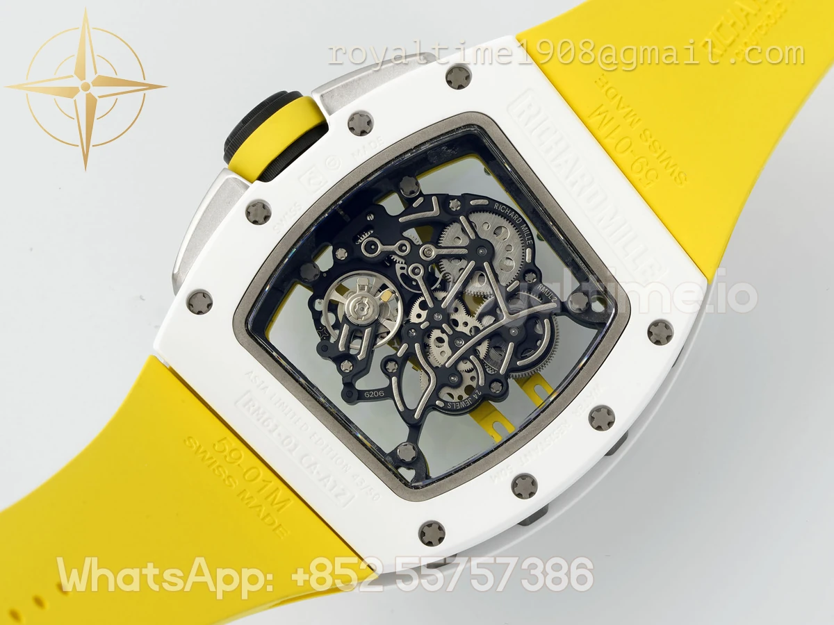 Richard Mille RM61-01 RM061 APSF White Ceramic Green/Yellow inner Bezel on Yellow Rubber Strap Super Clone V2 RMUL2 - Image 10