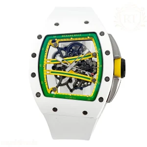 Richard Mille RM61-01 RM061 APSF White Ceramic Green/Yellow inner Bezel on White Rubber Strap Super Clone V2 RMUL2