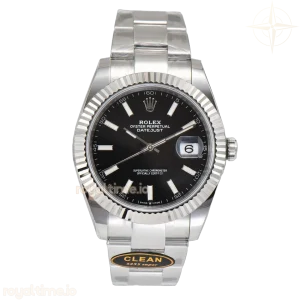 Datejust 41 126334 Bright Black Dial Stick Markers on Oyster Bracelet