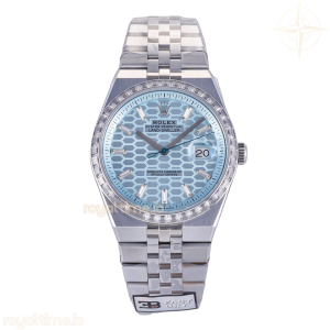 Land Dweller 127336 904L 3BF Blue Textured Dial Diamonds Bezel on SS Bracelet SA7135