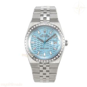 Land Dweller 127336 DIWF Ice Blue Textured Dial Diamonds Bezel on SS Bracelet A7135