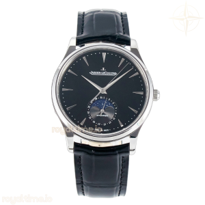 Jaeger-LeCoultre Master Ultra Thin Moon 1368420 SS Z+F Black Dial on Black Leather Strap SA925