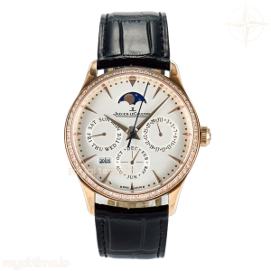Jaeger-LeCoultre Master Ultra Thin Perpetual Calendar RG V9F White Dial Diamonds Bezel on Black Leather Strap A868 V2