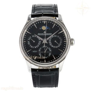 Jaeger-LeCoultre Master Ultra Thin Perpetual Calendar SS V9F Black Dial Diamonds Bezel on Black Leather Strap A868 V2