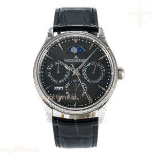 Jaeger-LeCoultre Master Ultra Thin Perpetual Calendar SS V9F Gray Dial Diamonds Bezel on Black Leather Strap A868 V2