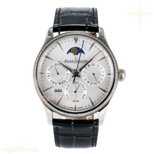 Jaeger-LeCoultre Master Ultra Thin Perpetual Calendar SS V9F White Dial Diamonds Bezel on Black Leather Strap A868 V2