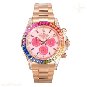 Blaken Daytona Pink Dial with Rainbow Diamond Bezel in Rose Gold