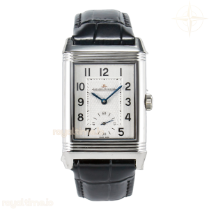 Jaeger-LeCoultre Reverso Classic Duoface Small Seconds SS MGF White Guilloché Dial on Black Leather Strap A854A