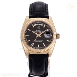 Day-Date 36 Black Dial in Rose Gold on Leather Strap