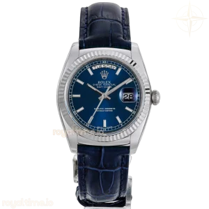 Day-Date 36 Blue Dial in White Gold on Leather Strap