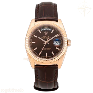 Day-Date 36 Brown Dial in Rose Gold on Leather Strap