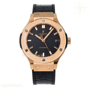 Hublot Classic Fusion 38mm RG JJF Black Dial on Black Gummy Leather Strap