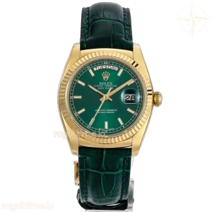 Day-Date 36 Green Dial in Yellow Gold on Leather Strap