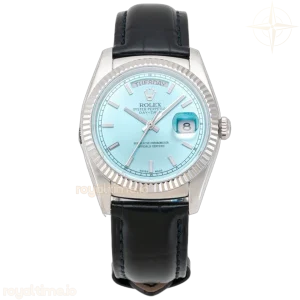 Day-Date 36 Ice Blue Dial in White Gold on Leather Strap