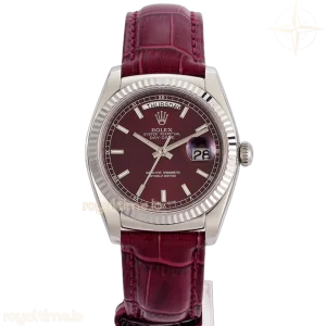 Day-Date 36 Red Dial in White Gold on Leather Strap