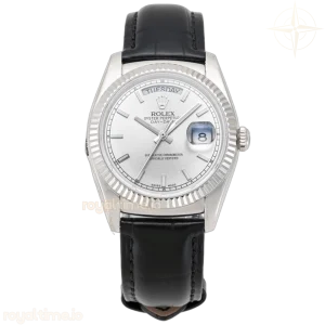 Day-Date 36 Silver Dial in White Gold on Leather Strap
