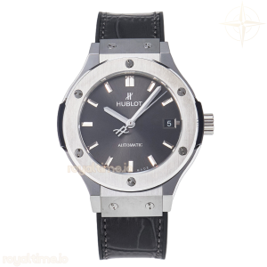 Hublot Classic Fusion 38mm SS JJF Gray Dial on Black Gummy Leather Strap
