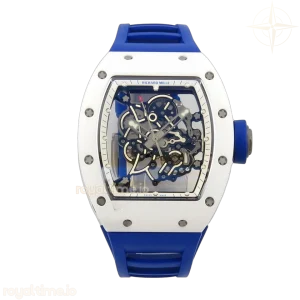 Richard Mille RM055 White Ceramic MLF on Deep Blue Rubber Strap RMUL2 V2 (Brushed Ribs)