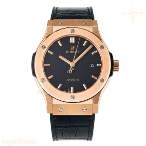 Hublot Classic Fusion 42mm RG JJF Black Dial on Black Gummy Leather Strap