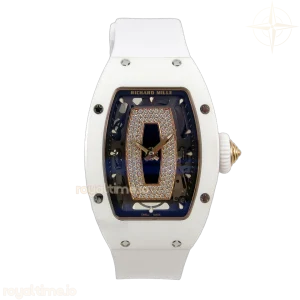 Richard Mille RM07 Ladies White Ceramic Diamonds Bezel ZF Black Dial on White Rubber Strap CRMA2