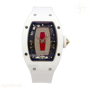 Richard Mille RM07 Ladies White Ceramic Diamonds Bezel ZF Red Dial on White Rubber Strap CRMA2
