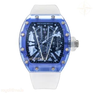 Richard Mille RM27-03 Blue Transparent Tourbillon MSF Skull Dial on White Rubber Strap