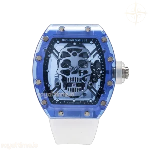 Richard Mille RM52-01 Blue Transparent Tourbillon MSF Skull Dial on White Rubber Strap