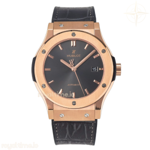 Hublot Classic Fusion 42mm RG JJF Gray Dial on Black Gummy Leather Strap