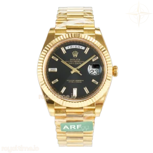Day Date 40 228238 ARF 904L Steel Black Crystal Diamonds Bezel on President Bracelet VR3255