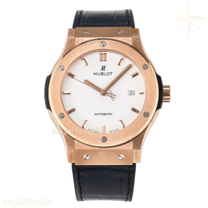 Hublot Classic Fusion 42mm RG JJF White Dial on Black Gummy Leather Strap