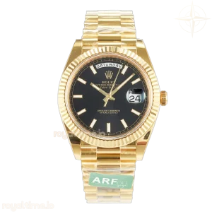 Day Date 40 228238 ARF 904L Steel Black Stick Dial on President Bracelet VR3255
